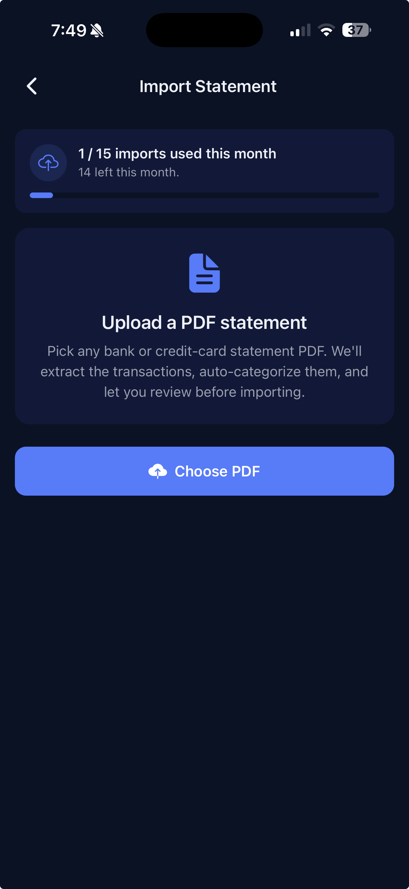 Expenzez — Upload a bank statement PDF