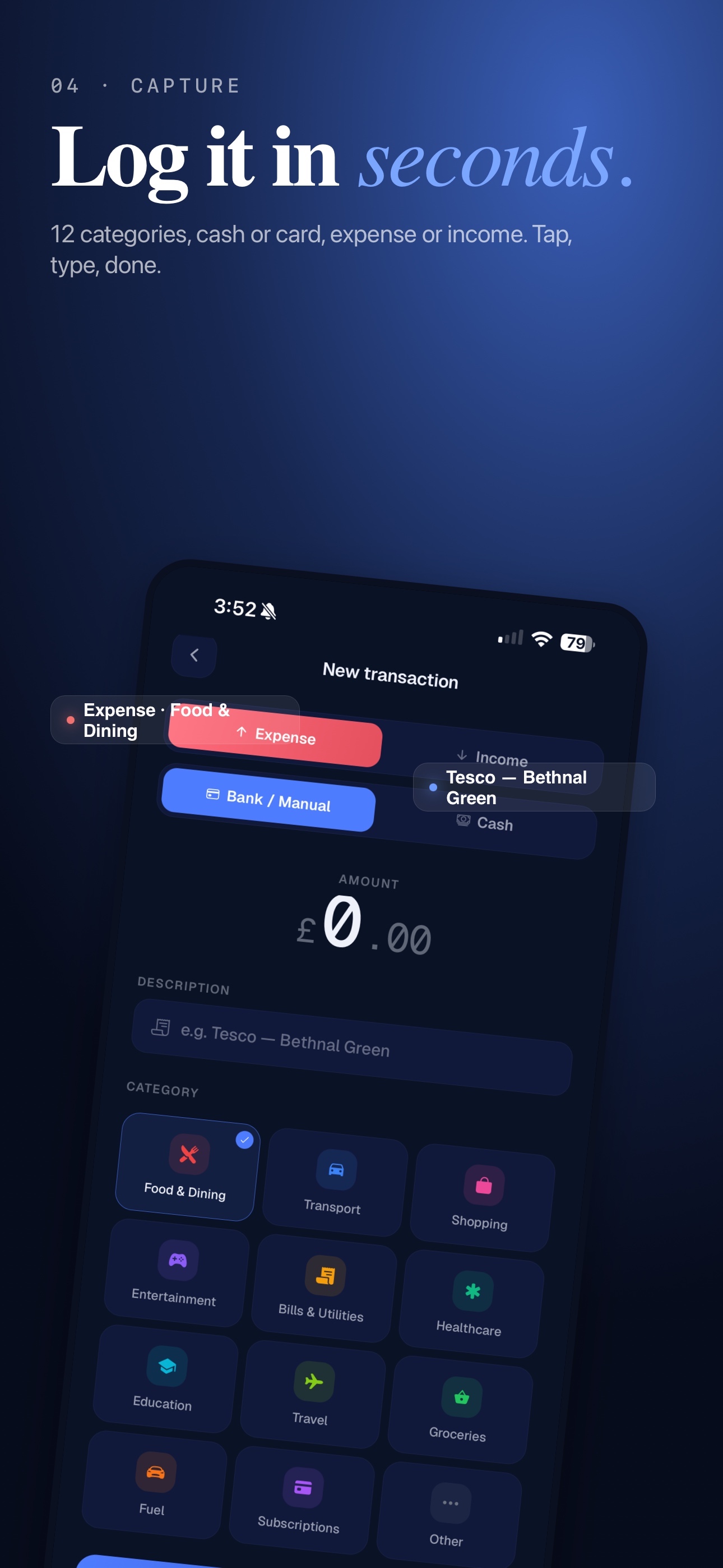 Expenzez — Add cash & side income manually